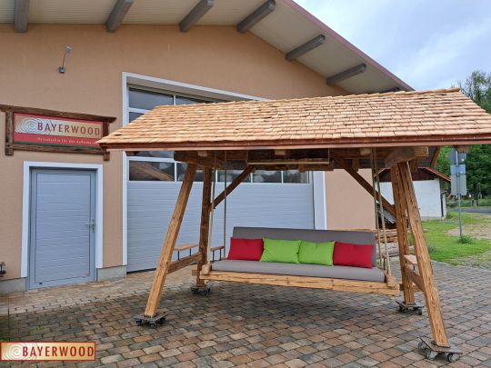 hollywoodschaukel, altholzschaukel, altholz, gartenmöbel, schindeldach